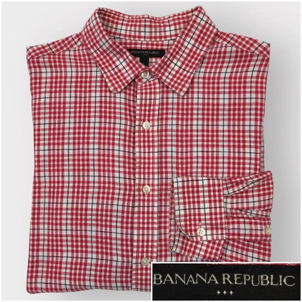 Banana Republic Men's Button Up Long Sleeve Shirt Size L Linen‎ Cotton Casual